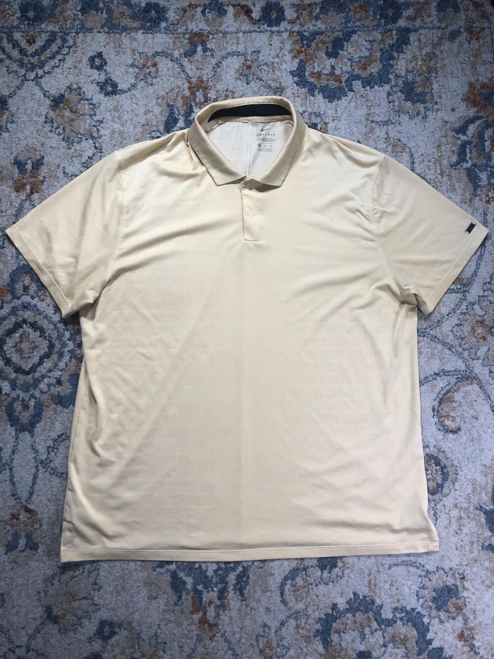Nike Tiger Woods Dri-FIT Polo Shirt Mens 2XL Yellow Stripe Golf Short Sleeve